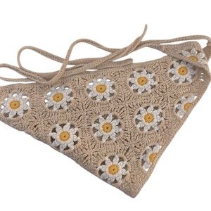 Crochet Boho Sunflower Coachella Festival Indie 70's Style Bandana One Size